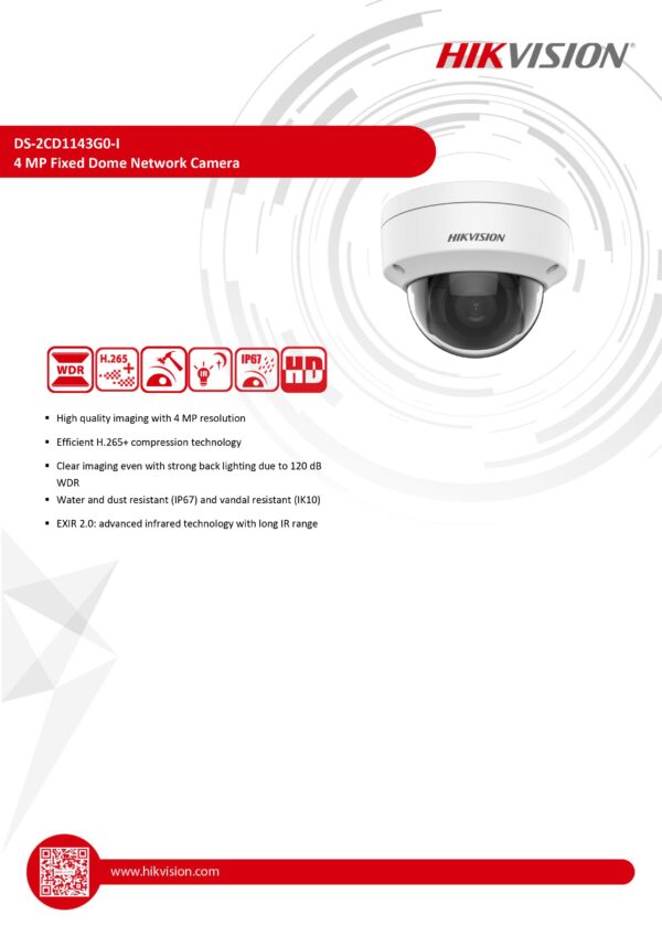 Hikvision Ds Cd G I Mp Fixed Dome Network Camera Security