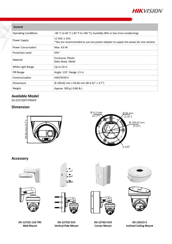 Hikvision Ds Ce Dft Pirxof Mp Colorvu Pir Siren Fixed Turret Camera