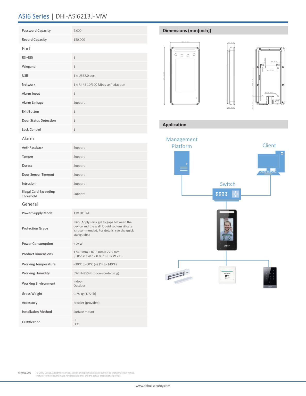 Dahua Asi J Mw Mifare Card Door Access With Face Recognition Time