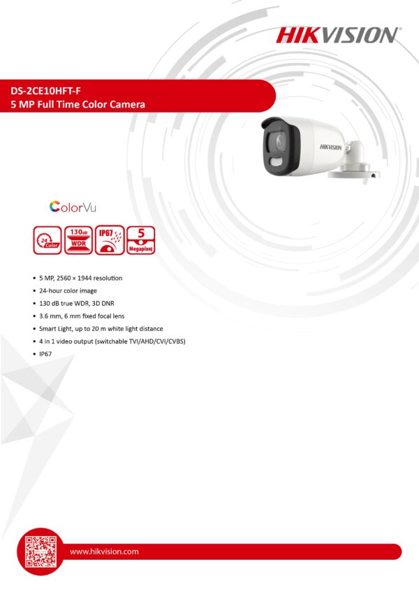 HIKVISION DS-2CE10HFT-F 5 MP ColorVu Fixed Mini Bullet Camera ...