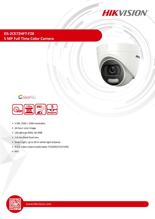 HIKVISION DS-2CE72HFT-F28 5 MP ColorVu Fixed Turret Camera - Security ...