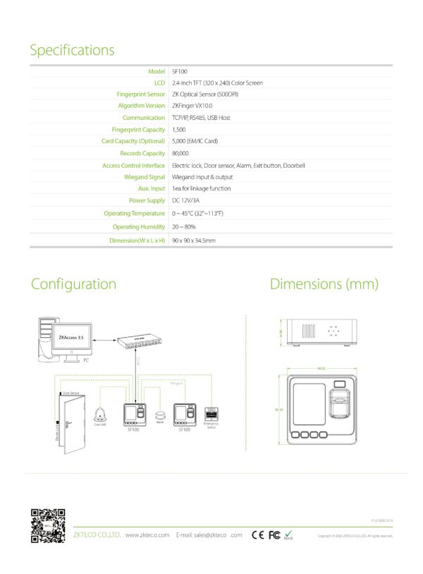 Zkteco Sf Id Inch Tft Lcd Colour Screen Ip Based Fingerprint Terminal Security System Asia